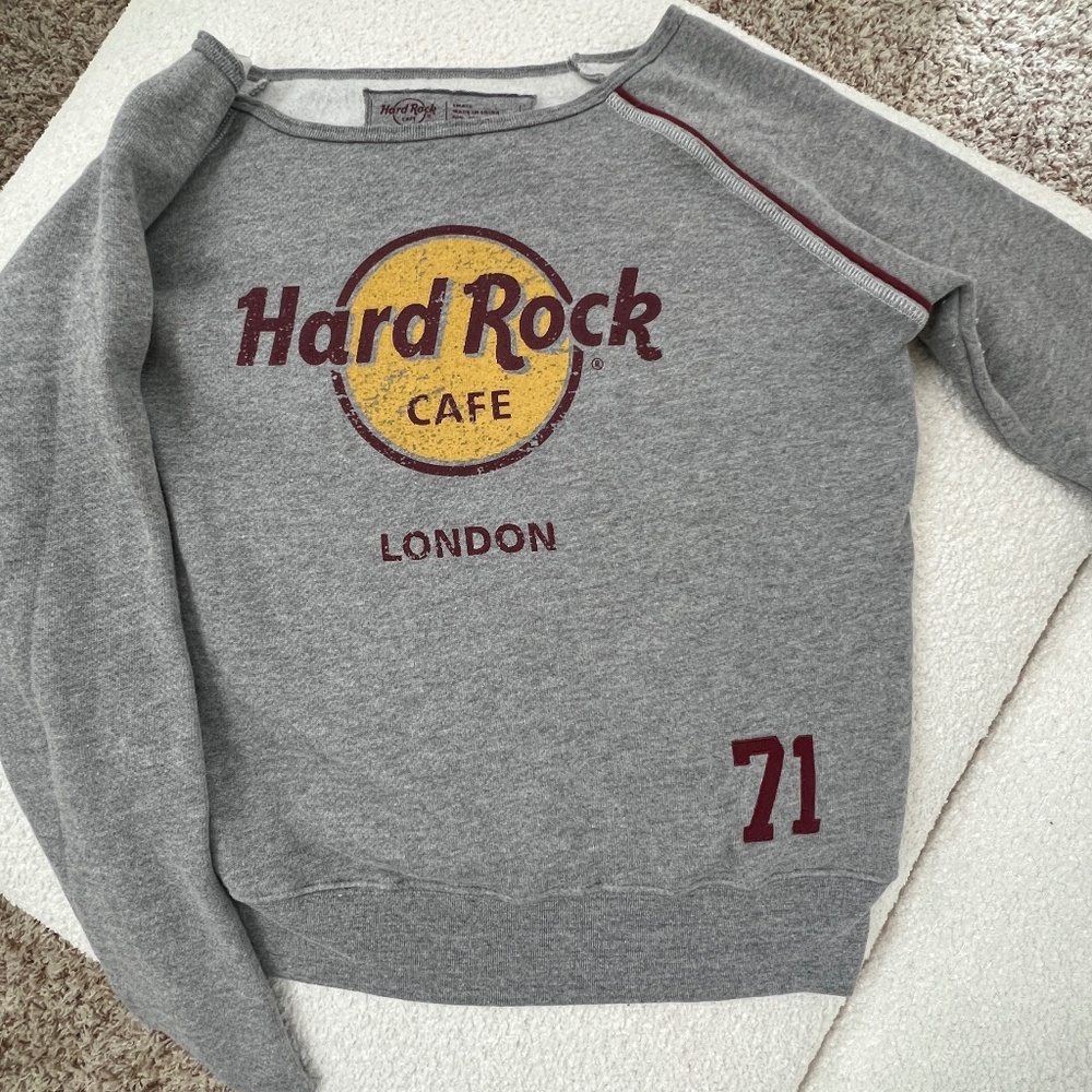 Hard Rock Cafe London Vintage Wide Neck Crew Sweatshirt | Pullover | Size Small